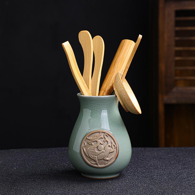 

Чайный набор, аксессуары для чайного подноса, набор для чайной церемонии Кунг-фу, керамический бамбуковый набор из шести предметов, хранение Дацюань, керамический набор для чайной церемонии