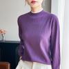 Women's Lace Color Block Knit Pullover - Loose Fit, Half High Collar, Slim Base Layer Top for Autumn/Winter