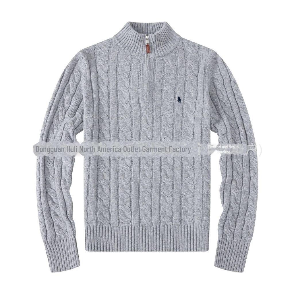 RL Men's Wool Sweater with Pony Logo - Stand Collar, Zipper, Casual Fit