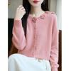100% Wool Women's Hand-Crocheted Round Neck Cardigan - Nine Roses Sweater Coat for Autumn/Winter