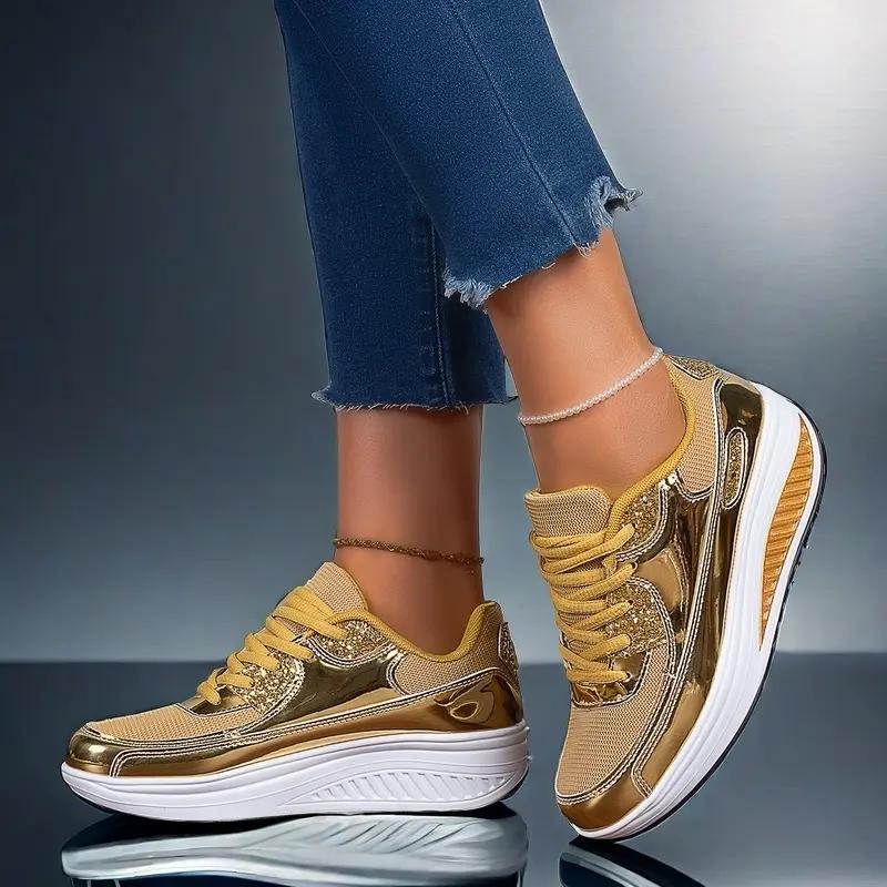 Women Platform Shoes Fashion Lace-up Wedges Breathable Height-increasing Casual Walking Shoes for Traveling Working