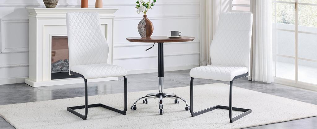 [Set of 2] Dining Chair in White Diamond Pattern: High Backrest + Comfortable Seat Cushion, Black Metal Frame Non-Slip and Durable