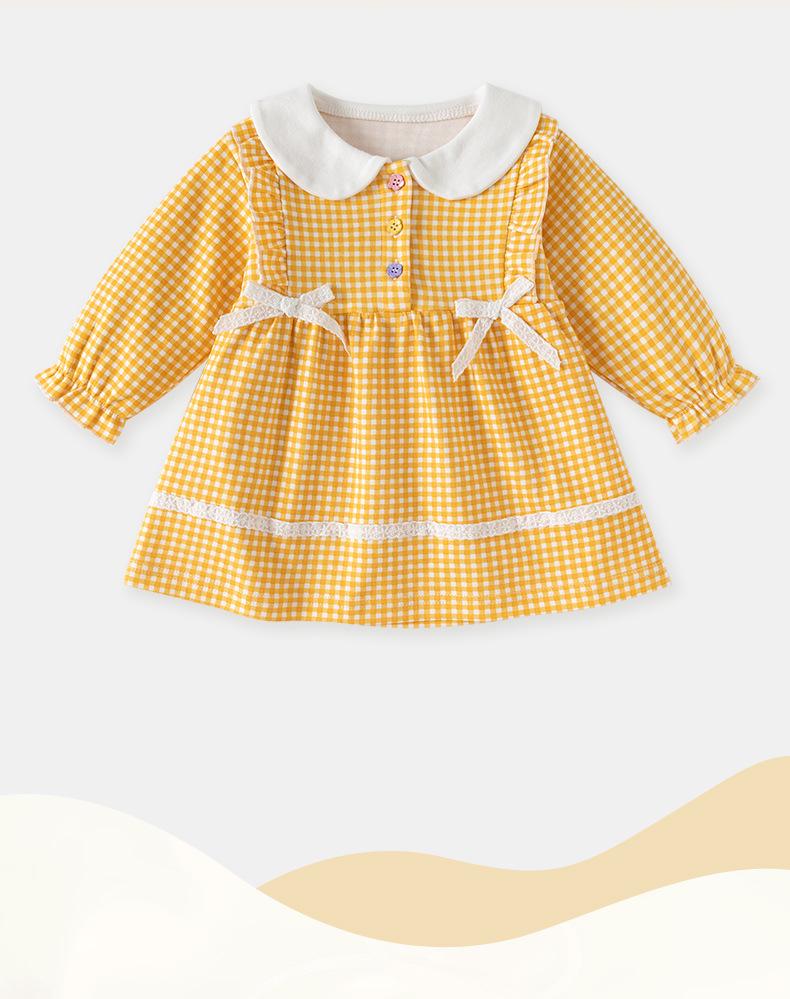 0-6 Years Girls' Long-Sleeve Plaid Cotton Dress - Spring & Autumn Princess Style