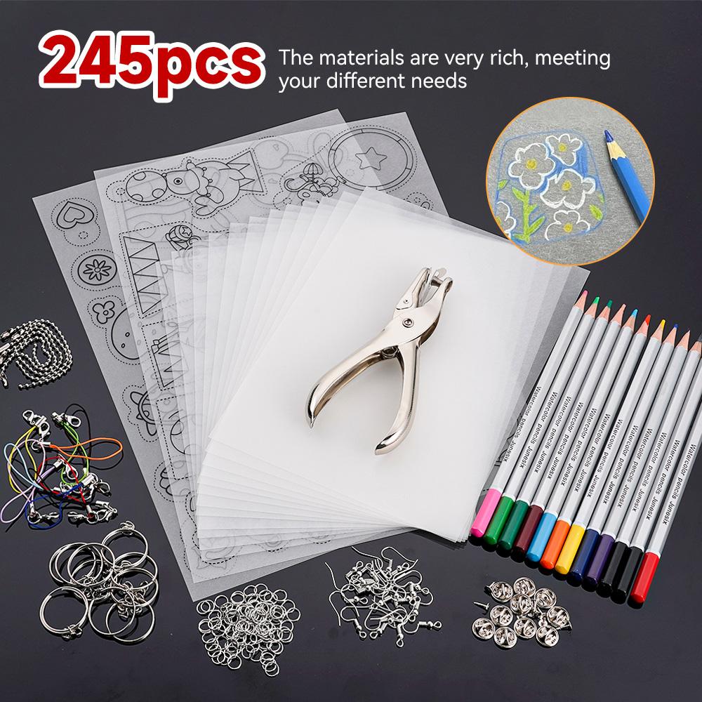 145/198/245Pcs Plastic Heat Shrink Sheet Kit DIY Fun Thermal Heat Shrink Film Translucent Sheets Blank Shrink Art Film Paper
