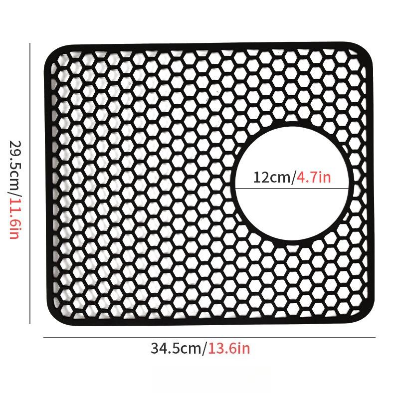 Honeycomb Silicone Kitchen Sink Mat Open Hole Design Anti Slip Scratch Proof Dish Drying Pad