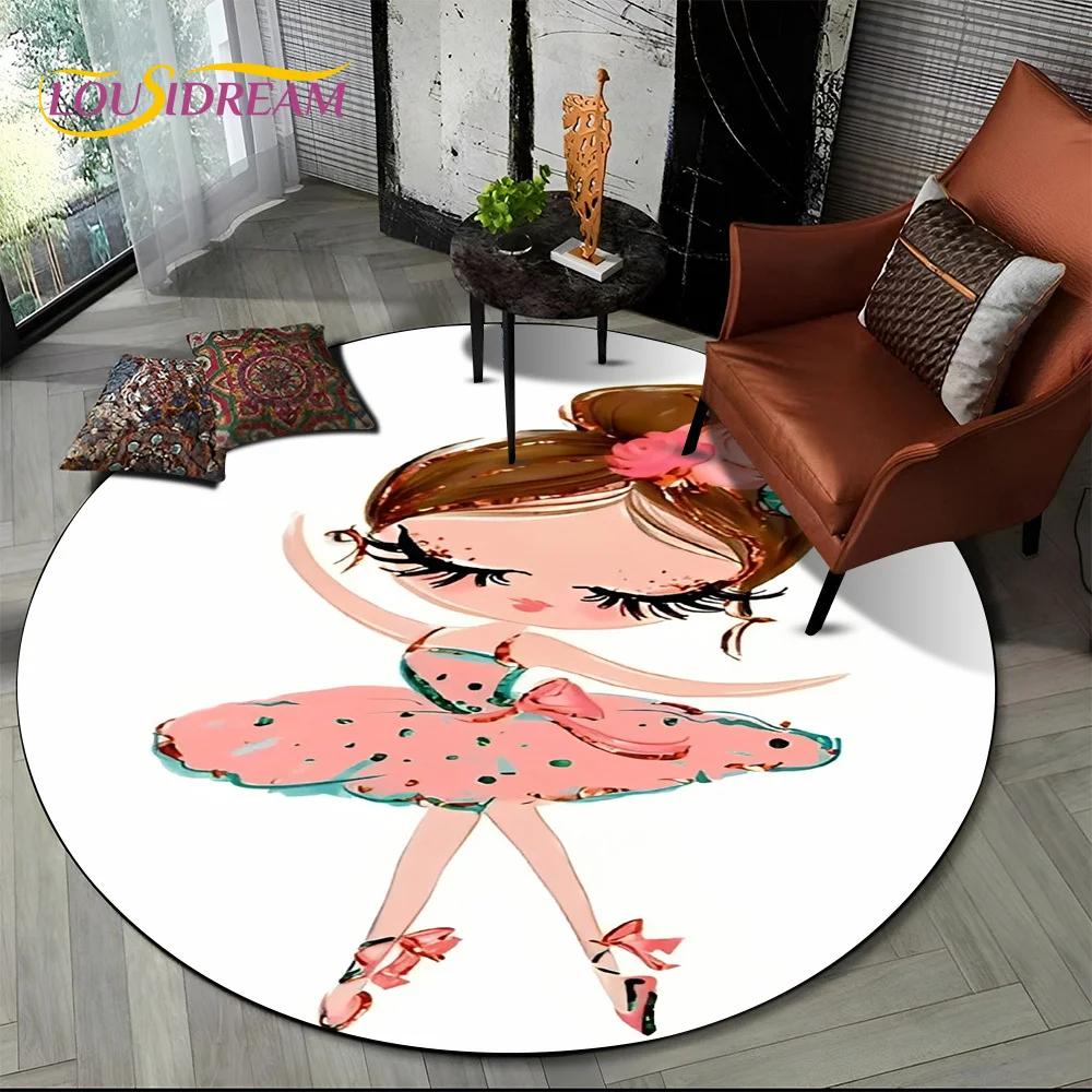 Ballet Girl Cartoon Flower Fairy Ballerina Round Carpet Rug for Living Room Bedroom Child Decor,Pet Area Rug Non-slip Floor Mat