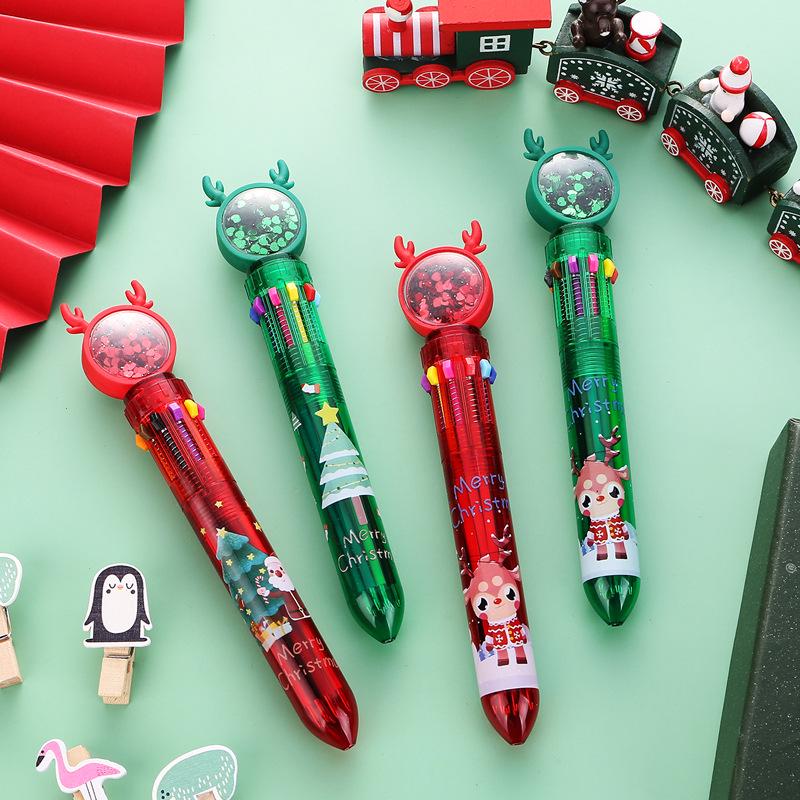 Christmas 6-Color Santa Claus Ballpoint Pen: Multi-Color Push-Button Journaling Pen for Students
