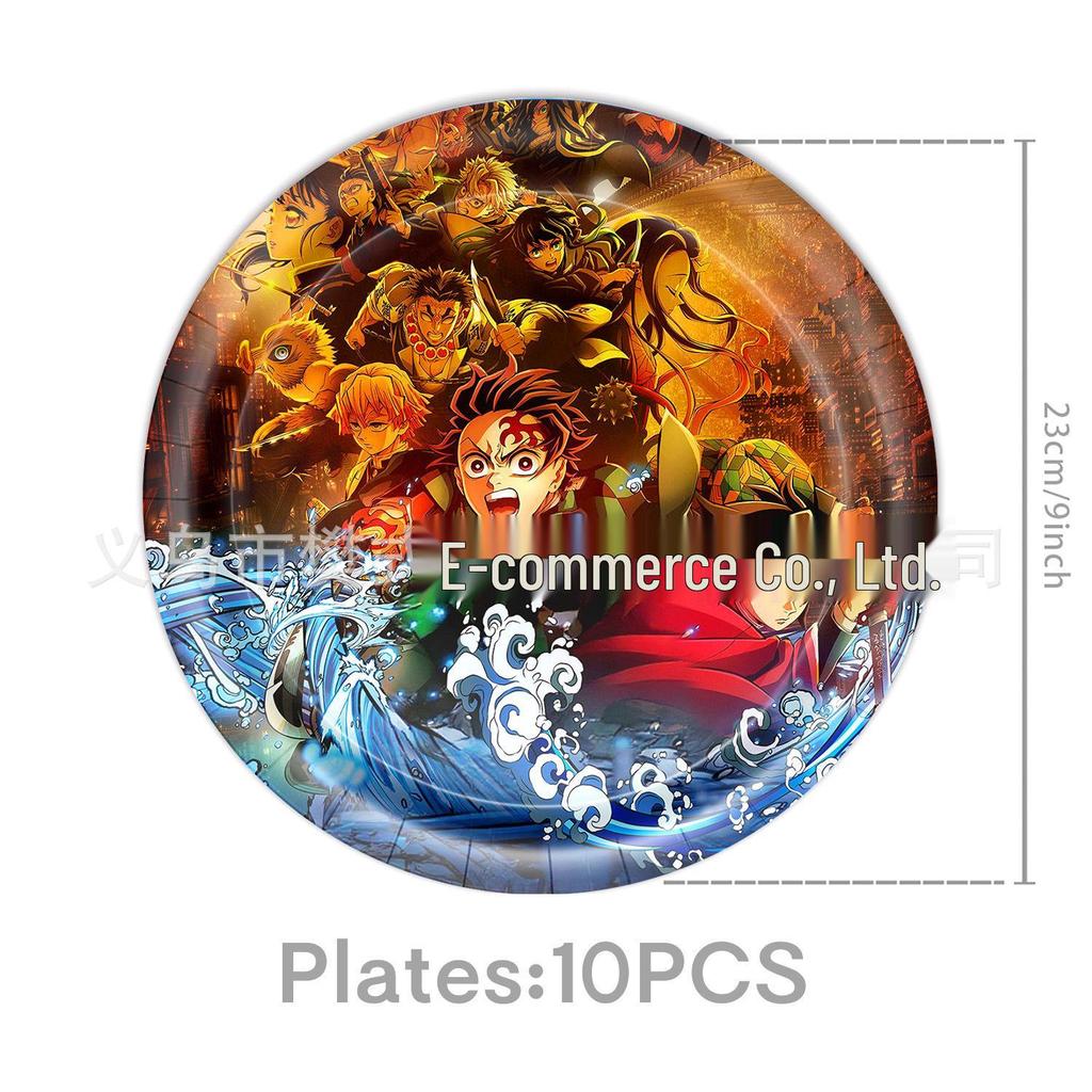 Demon Slayer Birthday Party Set: Plates, Napkins, Tablecloth, Cutlery