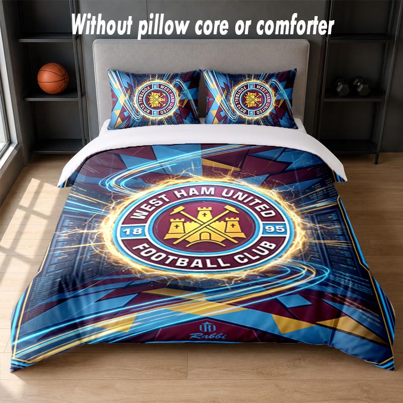 Set Biancheria da Letto West Ham United Football Design 1 Copripiumino + 2 Federe Morbido Traspirante Biancheria da Letto per la Casa