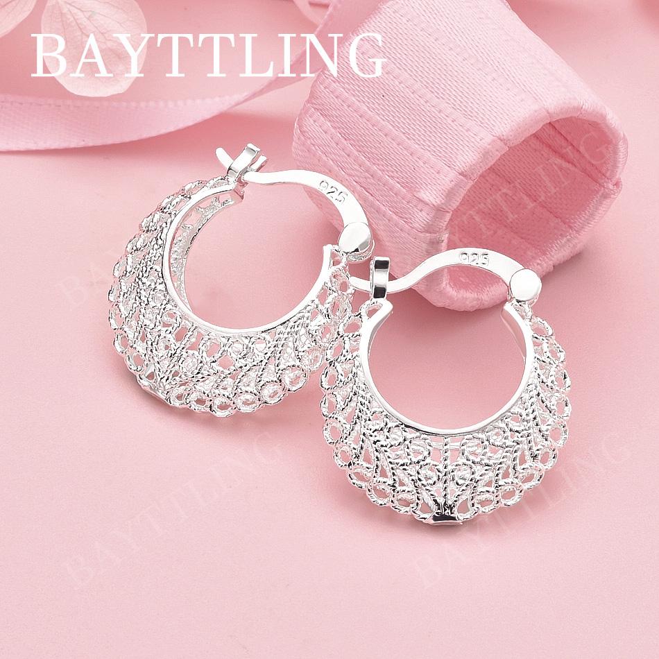Luxurious 925 Sterling Silver Exquisite Openwork Round Earrings for Women Fashionable Wedding Jewelry Accessories
