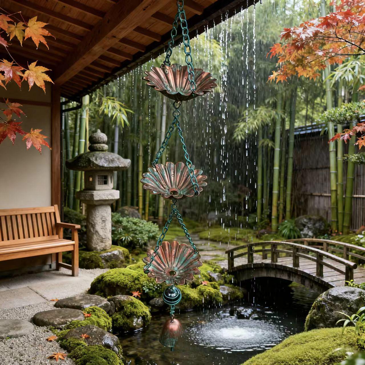 

Японский уличный дождевой колокольчик - Водоотвод и водосточный желоб для карнизов вилл и храмов 1.5m height, 8.2cm diameter, 10 cups зелёный/медный