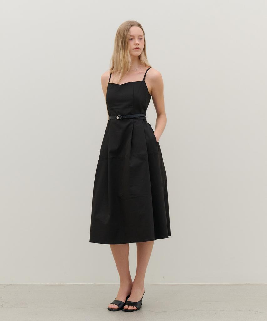 Metapeo Met Seersucker Pleated Bustier Dress Cool Black [Belt Included]
