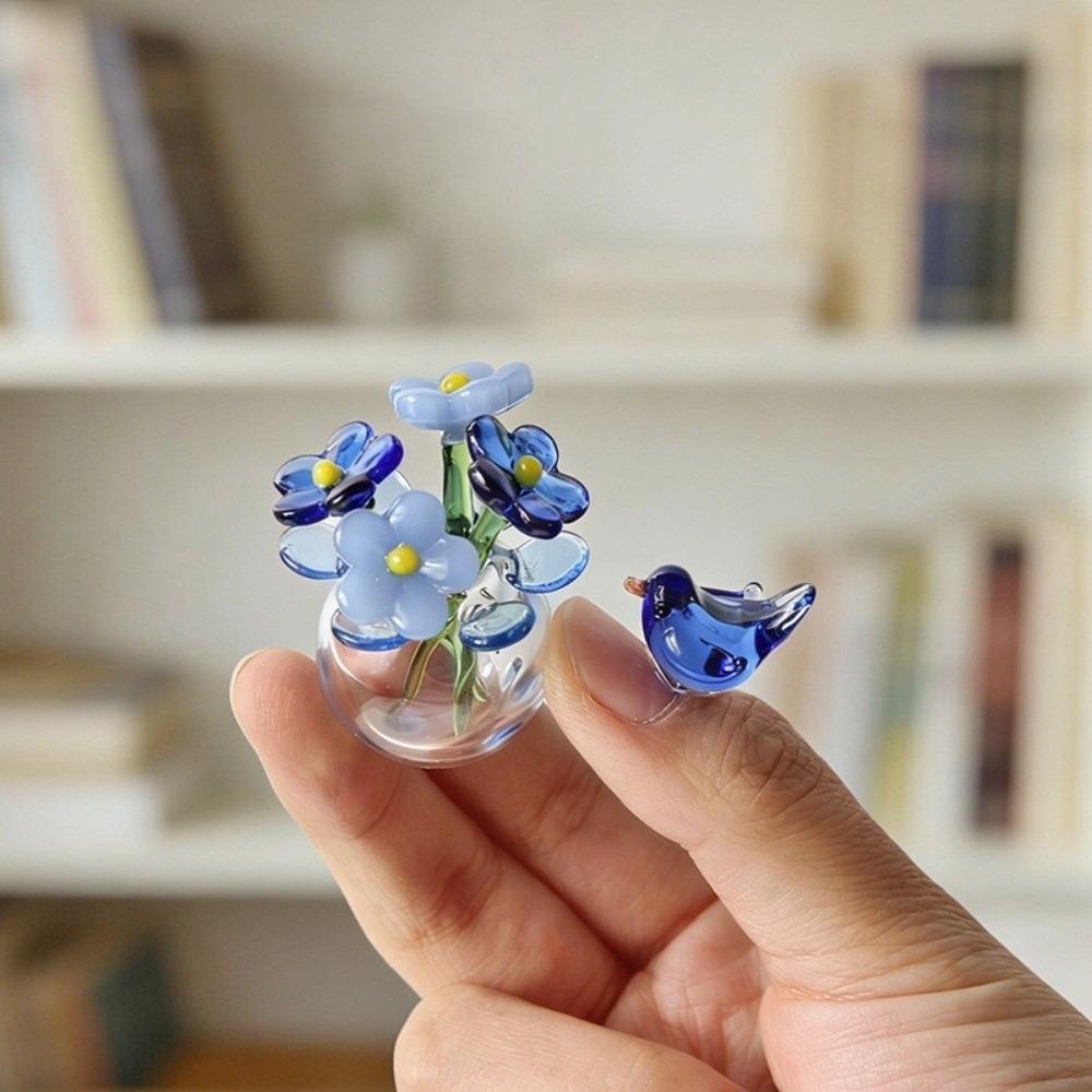 Mini Glass Flower Decor Colored Glaze Simulation Floral Handcrafted Floral Sculpture Hand-blown Glass Flower