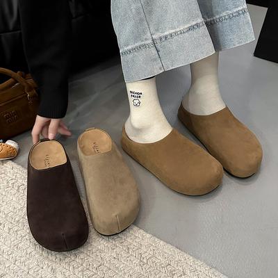 Leather Thick-soled Women's Bag Head and Half Slippers, Wearing New Spring and Summer Women's Shoes, Lazy Single Shoes