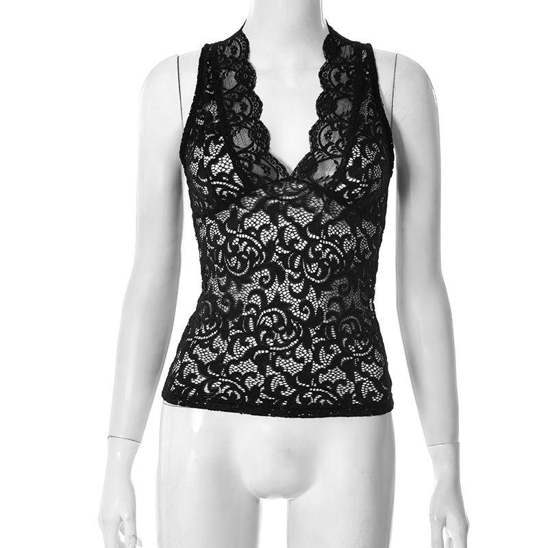 Elsa European and American Women clothes Spring and Summer New Fashion Sexy Gyaru Pure Desire Lace V-neck Lace Sleeveless Top Vest