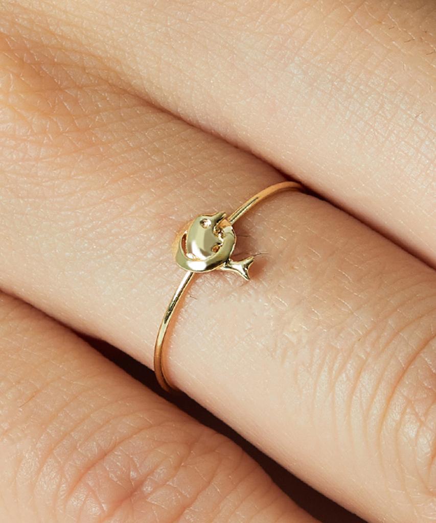 Helene Jewelry 14K Jumping Dolphin Miss Ring Gold Thread Ring (Type A)