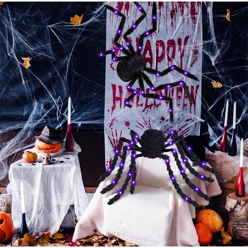 Halloween Big Plush Spider Horror Halloween Decoration Party Prop Outdoor Giant Spider Decor 30-200cm Chamber Prank Black Spider