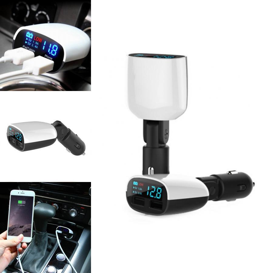 Car Charger With Led Voltage Current Display Dual Usb Fast Charging For Travel And Commuting