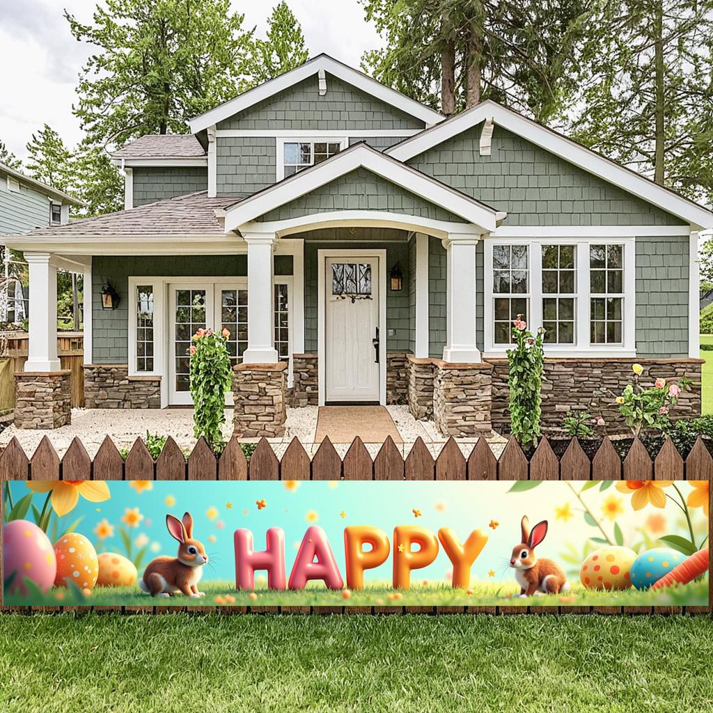 Easter Bunny Decoration Background Easter Eggs Banner Photography Props Outdoor Garden Decors Easter Party Home Supplies 2025