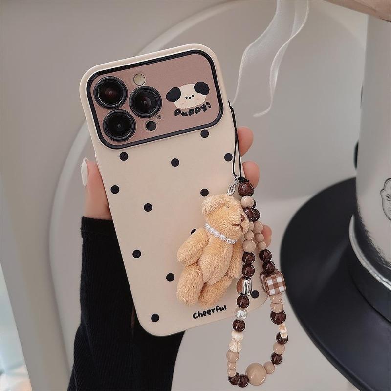 

Large Window Polka Dot With Bear Lanyard Phone Case For iPhone 17 11 12 13 14 15 16 Pro Max XS Max XR X 7 8 Plus Protective Cover iPhone 17 Pro Max