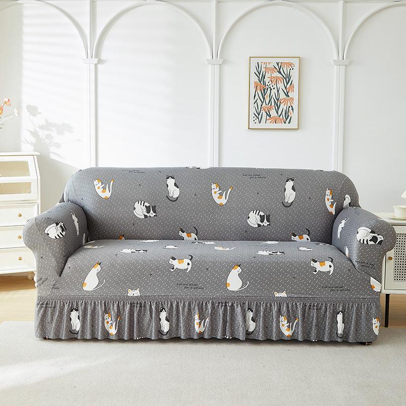 All Inclusive Elastic Sofa Set Skirt Style Dust Proof and Anti Slip All Cover for Three People and One Person Universal Cover with Tassels