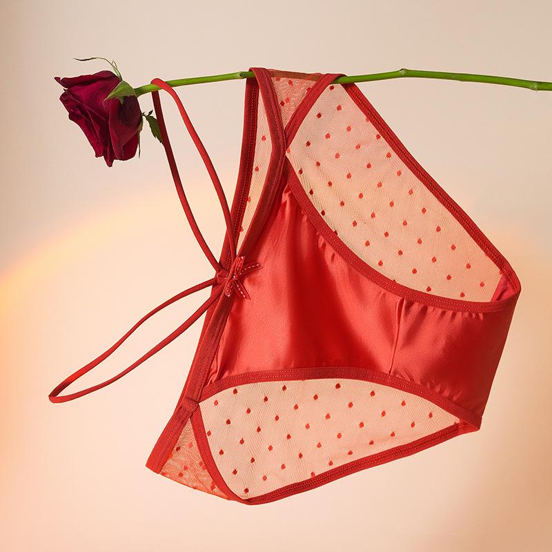 French Rose Lace Seamless Satin Panties – Women's Elegant Ice Silk Style
