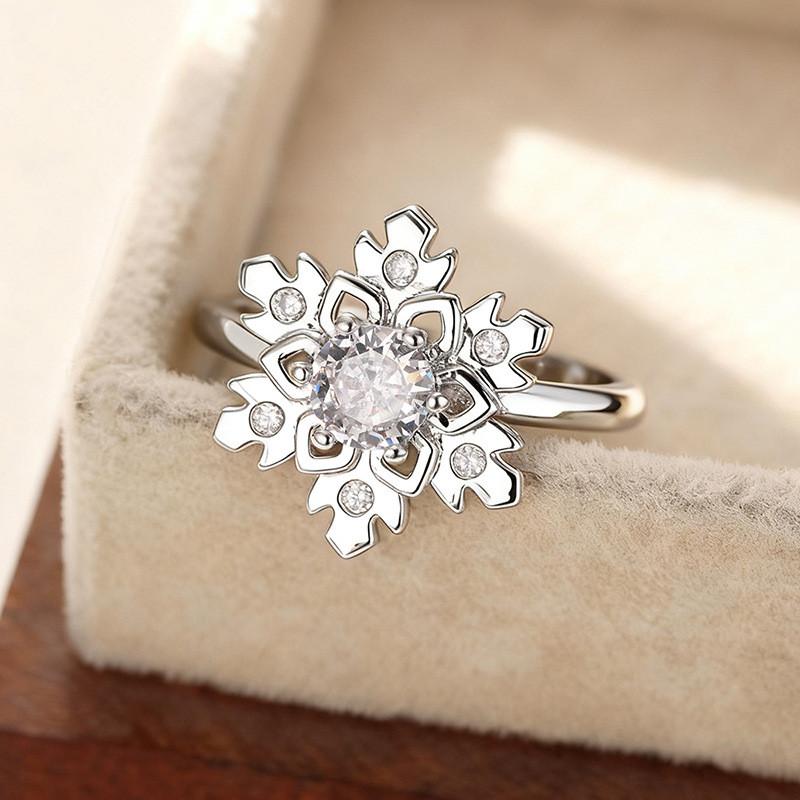 CopperSnowflake Ring Shiny AAA Zircon Winter Wedding Jewelry Gift for Women Snow Flower Party Accessory