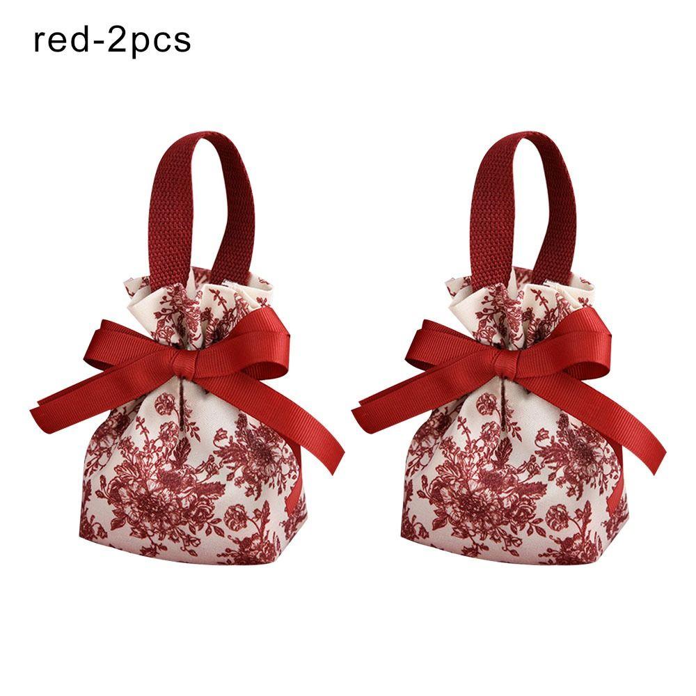 

Canvas Flower Hand-painted Creative Candy Pouch Candy Bag Drawstring Bag Gift Packaging Boxes red-2pcs