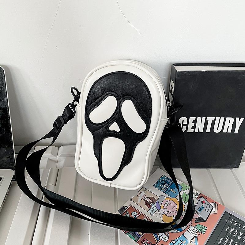 Crossbody bag men's and women's Korean version niche trend funny ghost skeleton Crossbody shoulder bag, soft phone small satchel