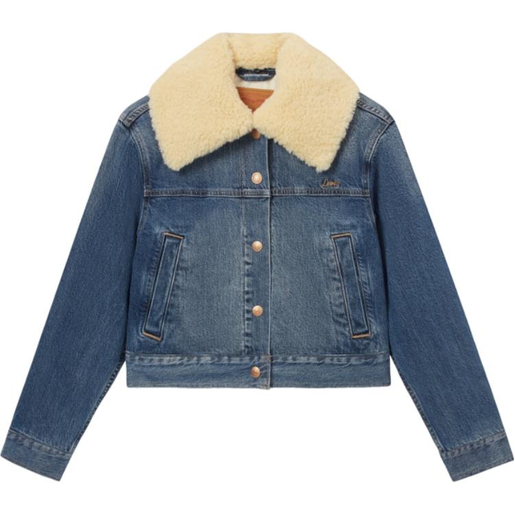 

Levis Простая джинсовая куртка с отложным воротником, свободного кроя, с длинными рукавами, женские куртки, средне-синяя 001CJ-0001 S