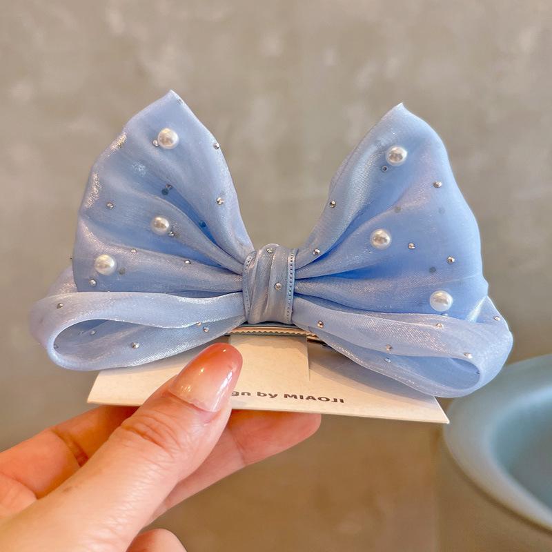 Pearl Bow Girl Headwear Mesh Velvet Hair Clip Party Girl Dance Hair Accessory Hair Clip Red