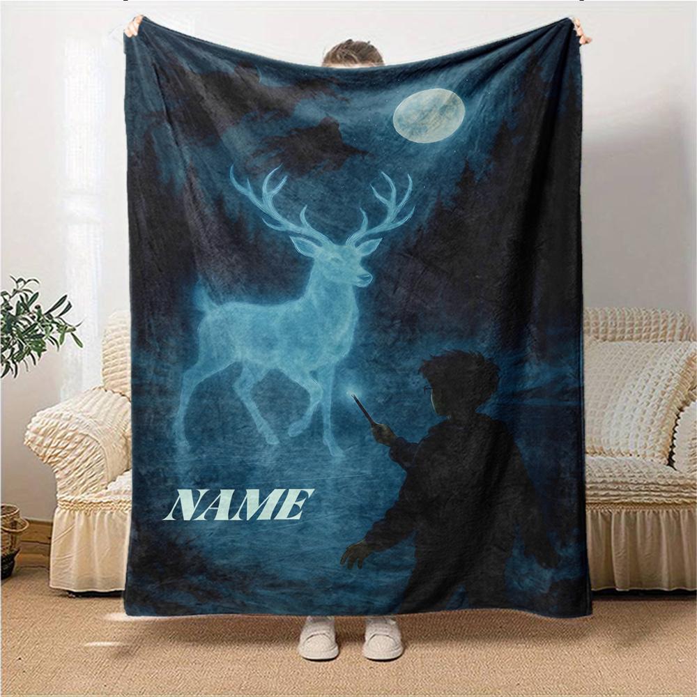 Custom Name Hogwarts Crest blanket for Couch & Bed, Plush Cozy Fuzzy Blanket Super Soft & Warm Blankets for Fall and Winter. 0908112
