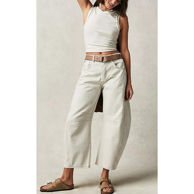 Jeans larghi a gamba larga, jeans lavati a vita medio-bassa da donna