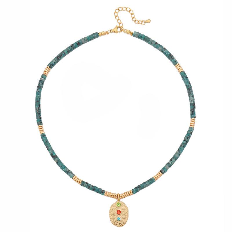 Europe and the United States hot-selling retro black gallstone necklace double-layer stacked wearing ethnic style collarbone chain natural stone handm