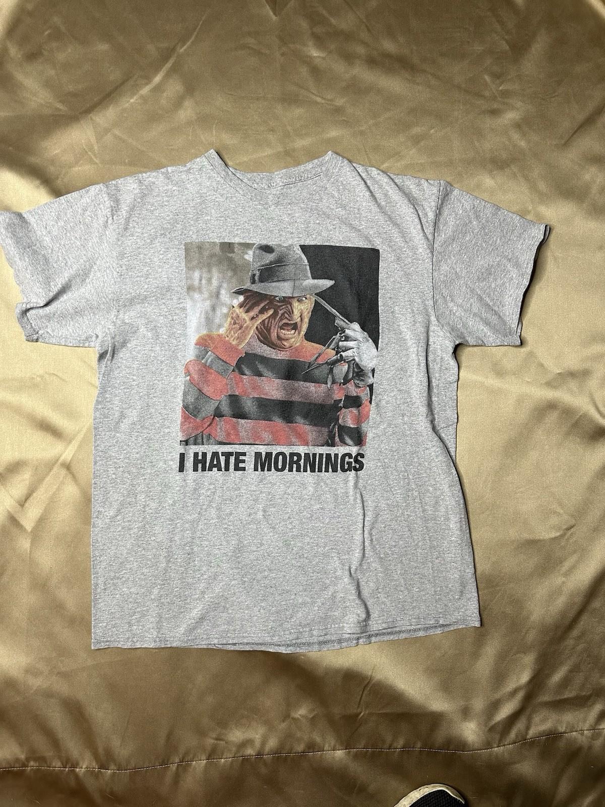 Vintage Freddy Krueger Shirt I Hate Mornings Grey Size Large Mens Funny Humor XXXXL