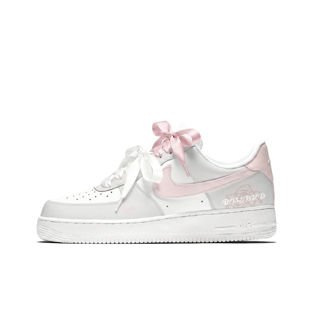 Nike Air Force 1 Couple's Shopping Bag Abrasion Resistant Low top Skateboard Shoes Women's Gray Pink CZ0270-106(Team2363-S-BOX)