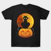 Asian Size Cotton Unisex Tshirt Print T-shirt Black Cat On Pumpkin Halloween T-shirt No-Cut Print Regular Fit