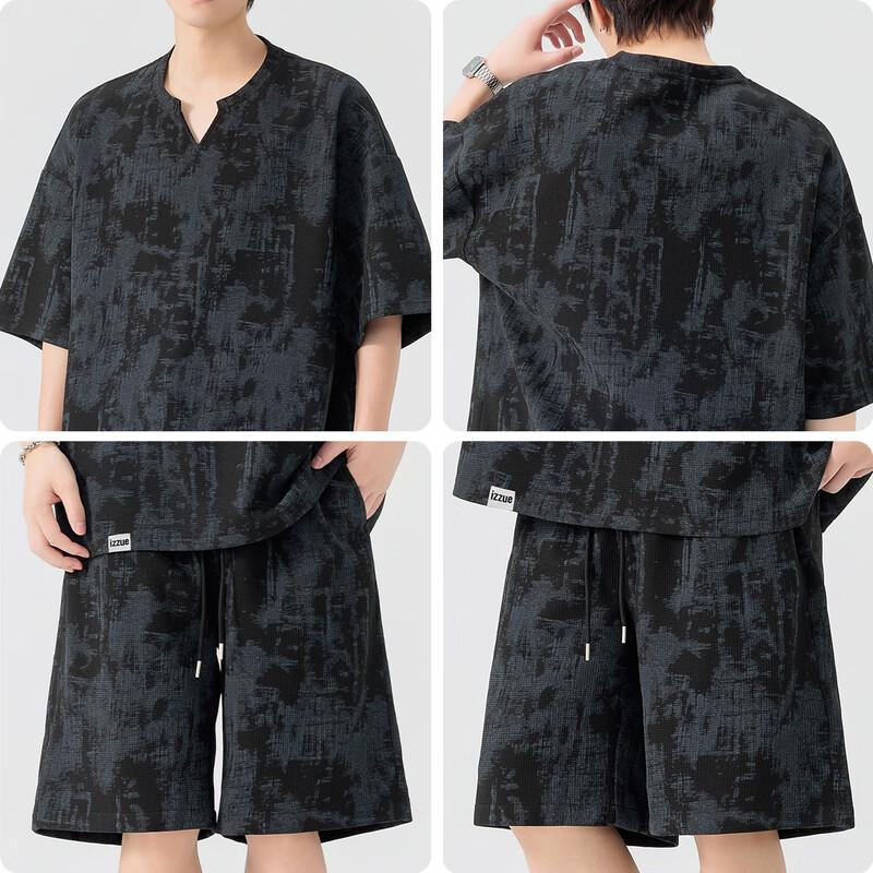 Izzueit Men's Gradient Tie-Dye Short Sleeve T-Shirt and Shorts Set