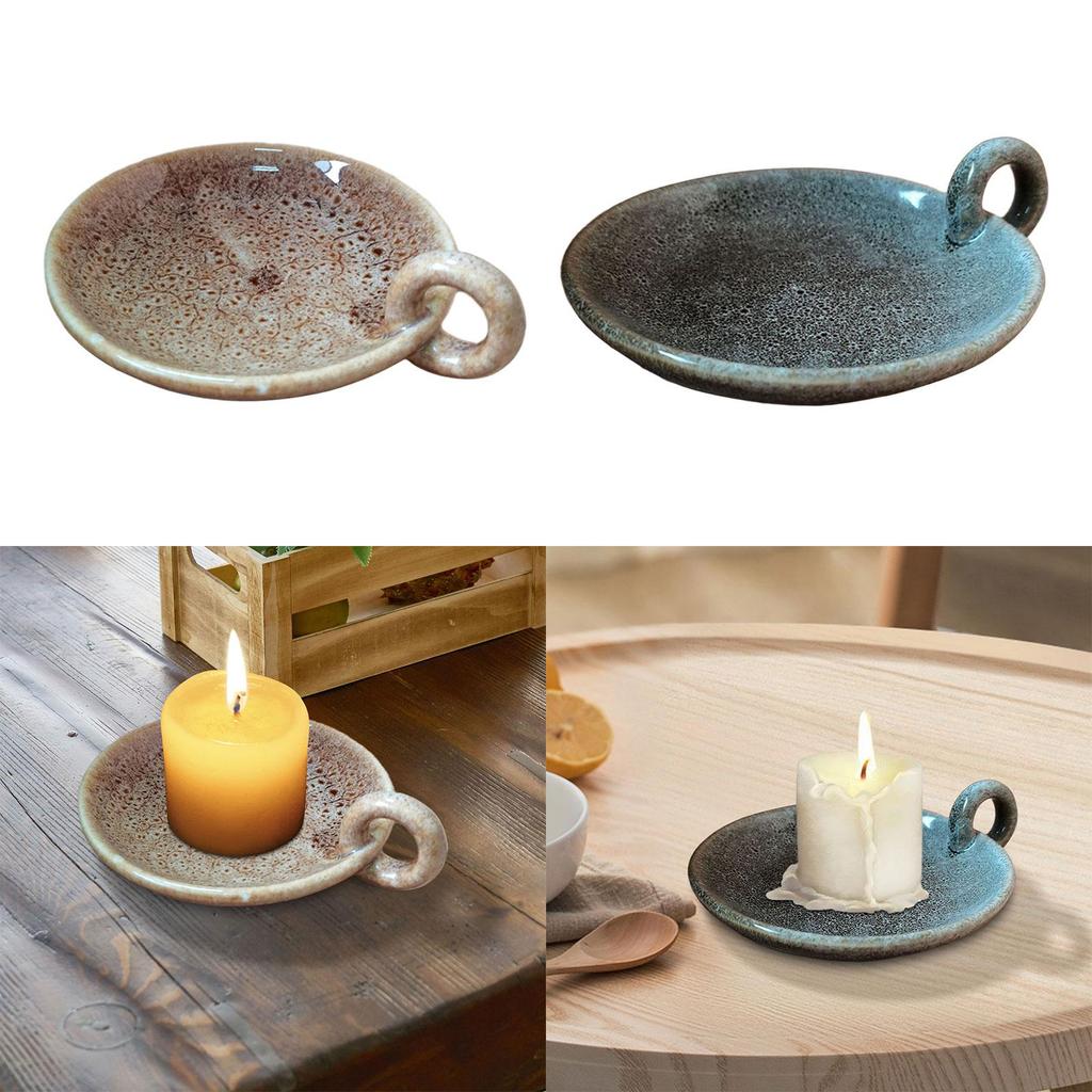 Ceramic Candle Plate Ornament Candlelight Stand Candle Holder for Dining Room
