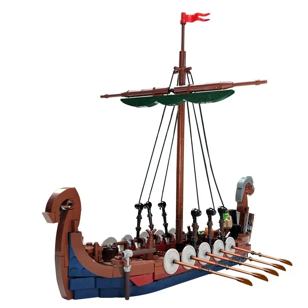 468PCS Medieval Vikinged Ship Ocean Adventure Navigation Pirate Boat Building Blocks Modular Technology Kid Brick Toy Adult Gift