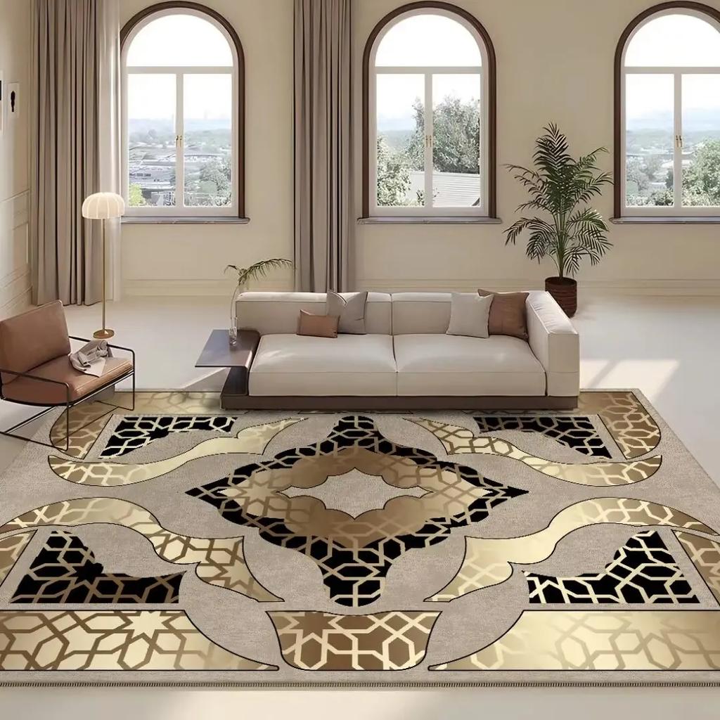 European Golden Living Room Carpet Luxury Commercial Hotel Decoration Large Area Rug for Bedroom Sofa Table Home Printing Mat