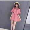 2024 Summer Women’s Korean Hong Kong Style Casual Lotus Sleeve Top & High Waist Wide Leg Shorts Set