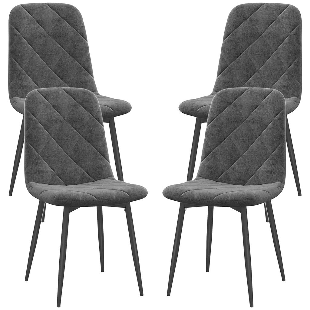 Dining Chairs, Set of 4 Kitchen Chairs with Backrest, Velvet Look, Upholstered Chairs with Metal Legs, for Dining Table, Grey