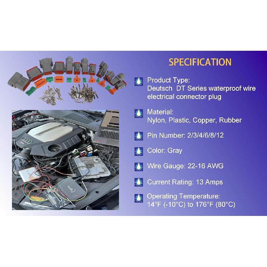 4 Pin DT Series Wire Connector Kit Sealed Male and Female Auto Waterproof Electrical Wire Connector Plug 16-22 AWG,Gray -48Pcs-4Sets