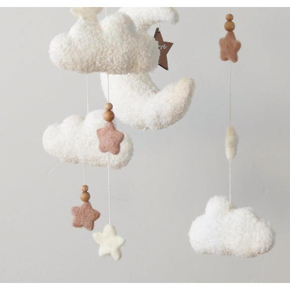 Cloud Moon Crib Mobile Cloud Baby Mobile for Crib Neutral Boho Clouds and Stars Moon Mobile Boucle Mobile