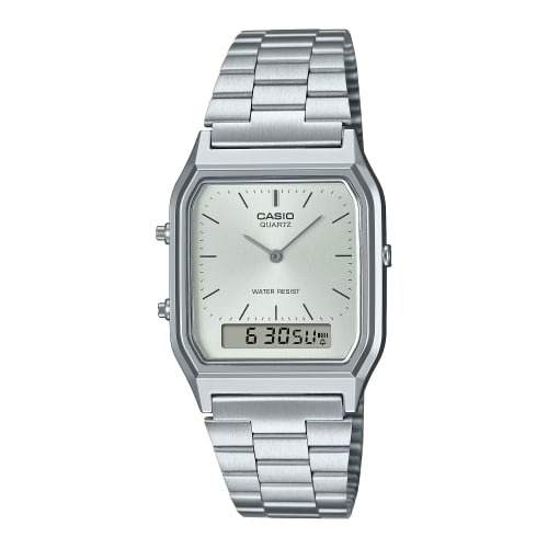 Casio AQ-230A-7A Silver Analog-Digi Watch, One Size, Silver Bracelet