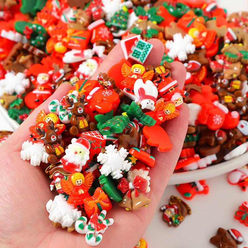 50pcs Resin Christmas Flatbacks Santa Snowman Snowflake Holly Xmas Tree Mixed Cabochons For Scrapbooking DIY Crafts Hair Jewelry