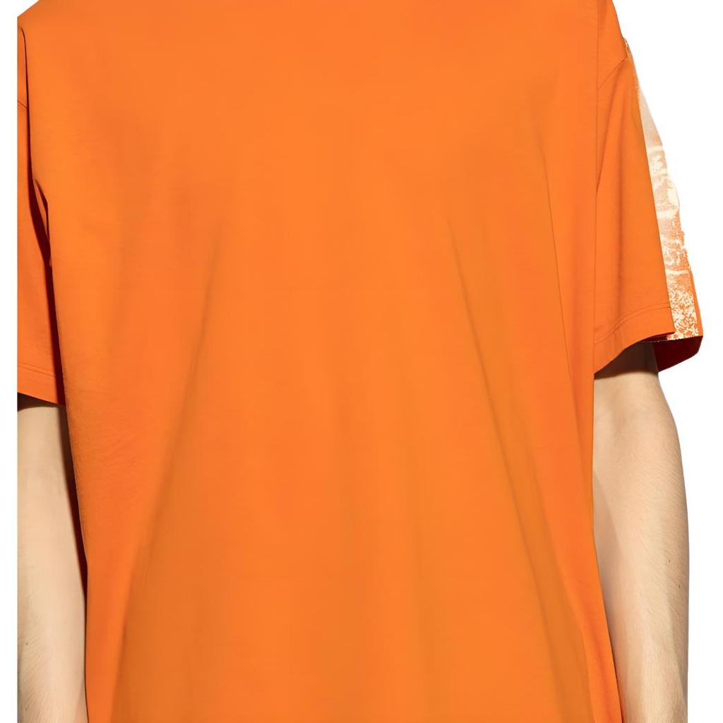 STONE ISLAND Gładka Koszulka z Nadrukiem Logo, Okrągłym Dekoltem, Obniżonymi Ramionami i Krótkim Rękawem, Męskie Bluzki, Pomarańczowa, 80152RC85-V0032