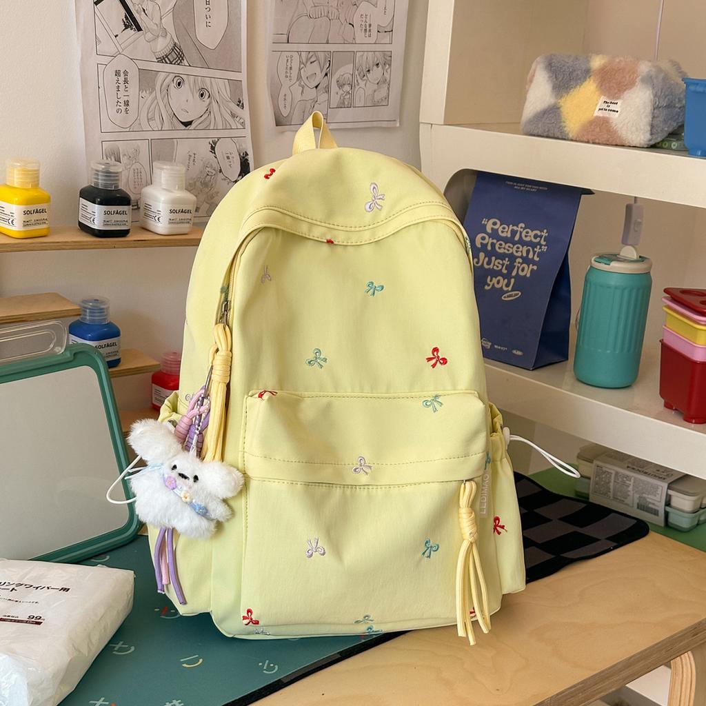 Schoolbag Bow Embroidery Student Bag Casual Lightweight Schoolbag Fresh Girl Campus Commuter Backpack Macaron Color Scheme