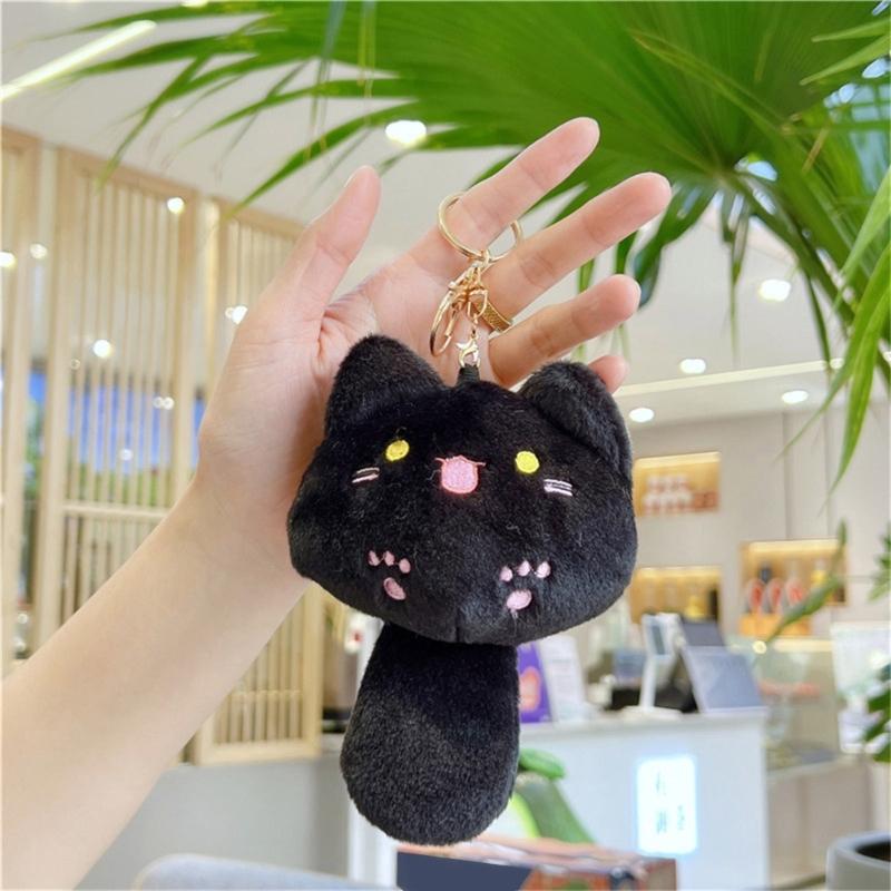 Cute Plush Cats Keychain Creative Animal Pendant Detachable Pendant Car Key Chain Backpack Pendant with Metal Keyring
